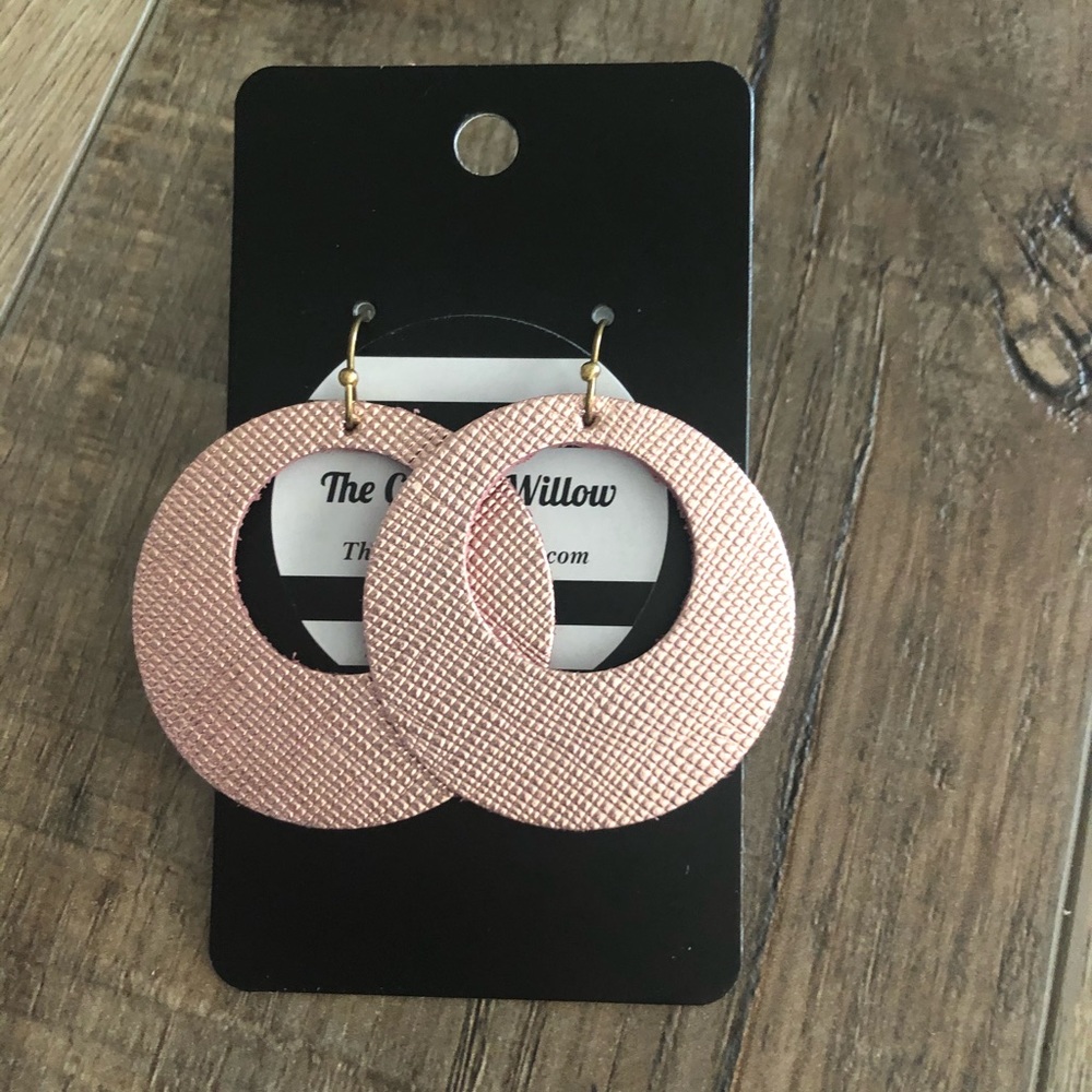 Rose Gold Leather Luna Hoops